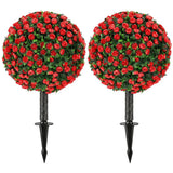 HOMCOM Artificial Rose Topiary UV Resistant, 2-Pack Fake Plants, 55 cm, Red