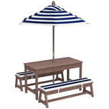 AIYAPLAY Kids Wooden Picnic Table and Bench Set with Cushions and Removable Umbrella – Outdoor Patio Garden Furniture, Navy Blue