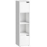 HOMCOM Narrow 4-Tier Bookcase with Doors and Open Shelves, 30cm Slim Storage Cabinet – Living Room, White