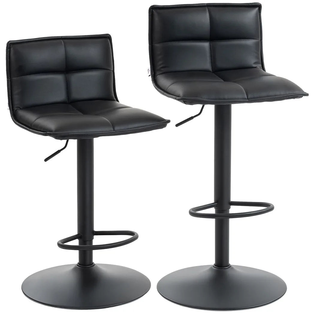 HOMCOM Set of 2 Faux Leather Swivel Bar Stools with Adjustable Height – Kitchen Island Breakfast Stools, Black