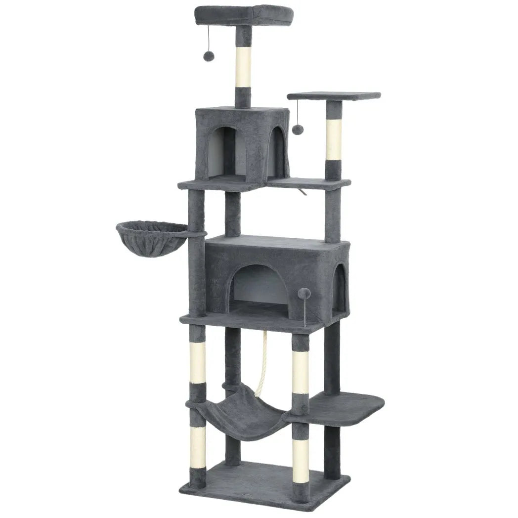 PawHut 202cm Large Cat Tree with 6 Scratching Posts, 2 Hammocks, 2 Condos – Indoor Cat Tower