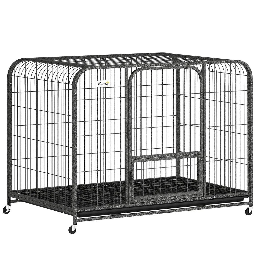 PawHut Heavy-Duty Dog Crate with Triple Doors, Removable Tray and Wheels – 116 x 77 x 88 cm, Small to Large Breeds