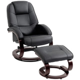 HOMCOM Swivel Recliner Chair with Footstool – PU Leather Armchair with Adjustable Back and Wood Frame, Black