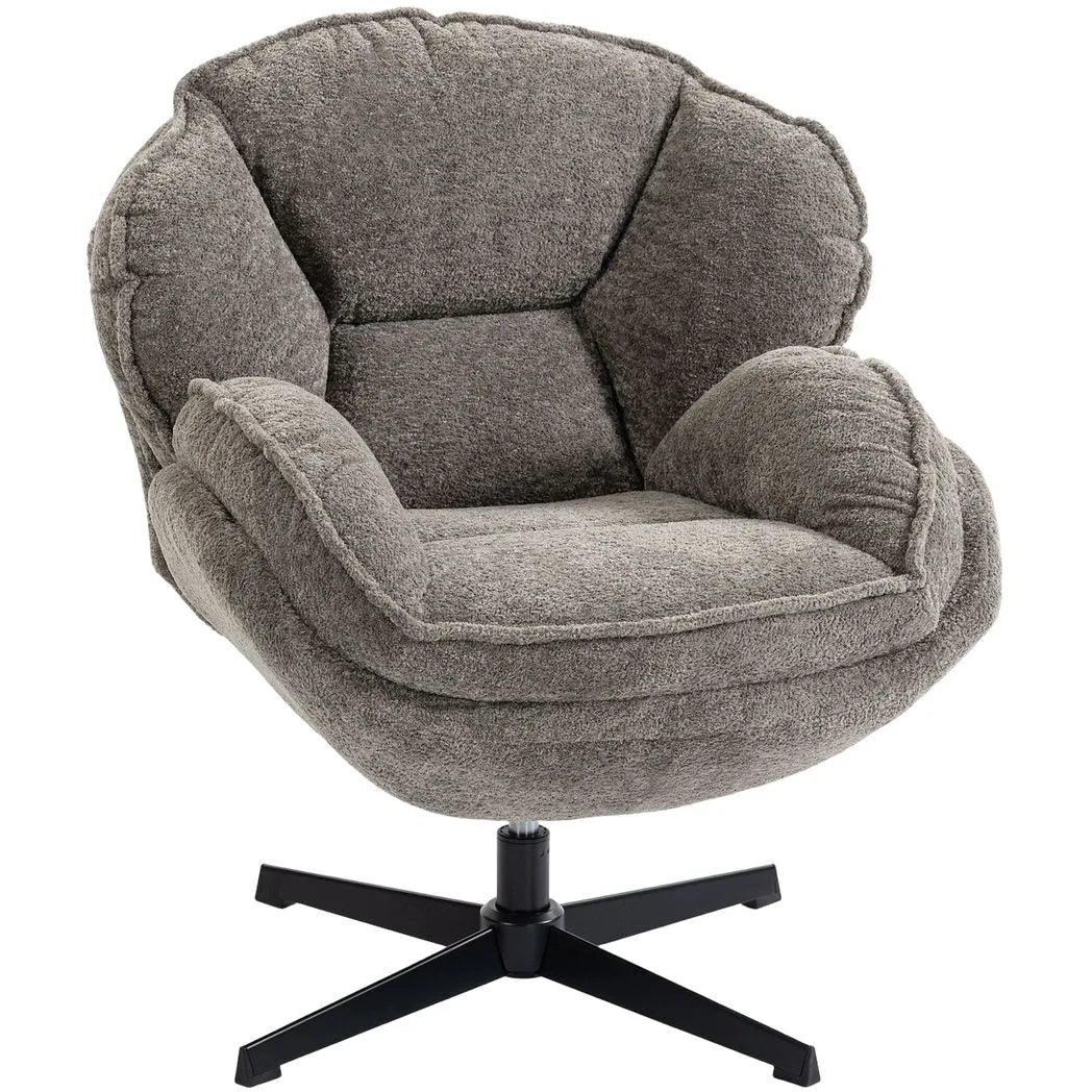 HOMCOM Modern Wingback Accent Chair with Four-Star Base and S-Springs – 360° Swivel Velvet Armchair, Grey