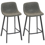 HOMCOM Set of 2 Bar Stools with Backrest & Footrest – PU Leather Kitchen Counter Breakfast Bar Stools, Grey