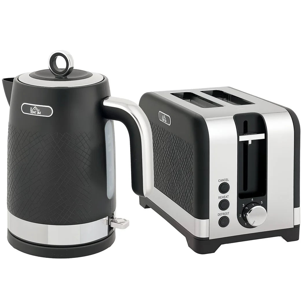 HOMCOM Textured Kettle and 2-Slice Toaster Set, 1.7L 3000W Rapid Boil Kettle – Kitchen Set, Black