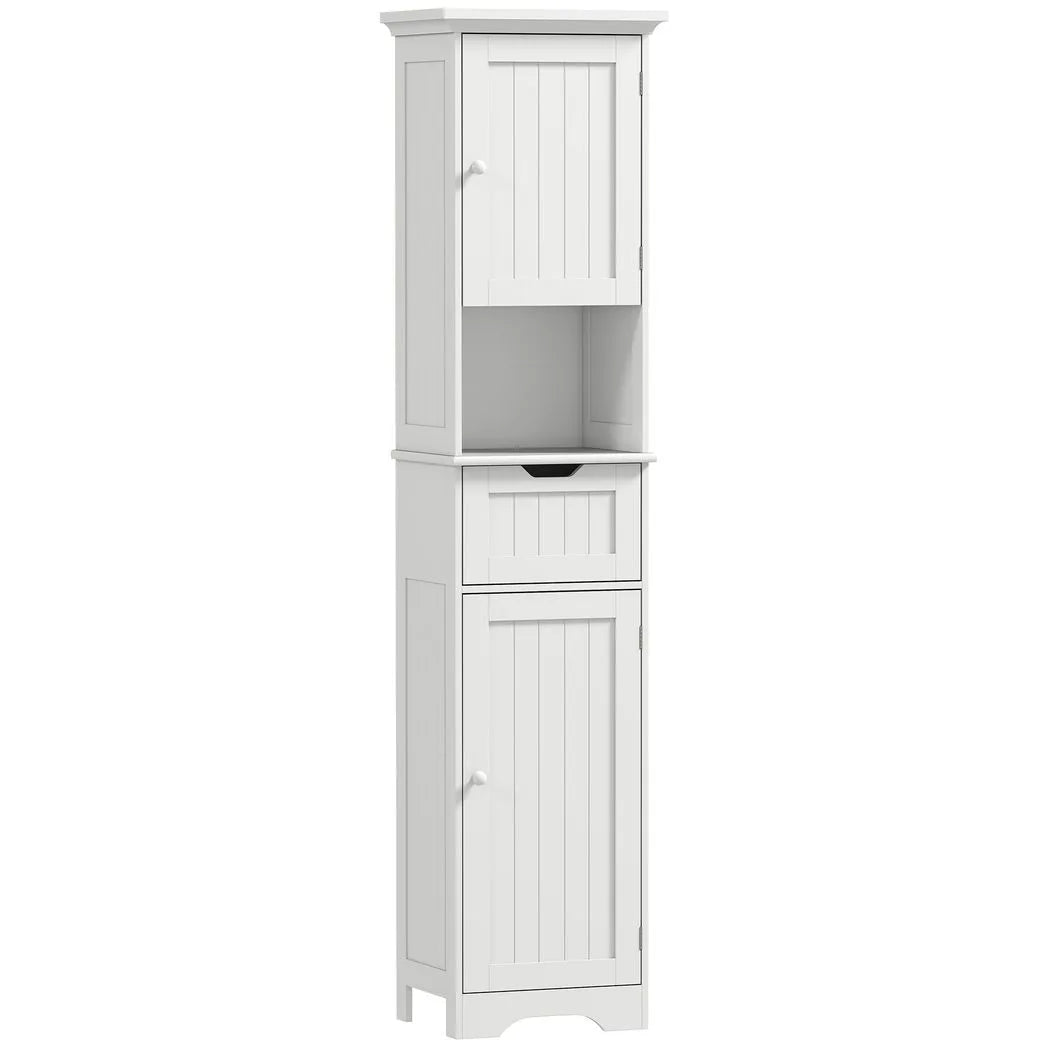 HOMCOM Slim Tall Bathroom Storage Cabinet with Motion Sensor LED Lights, Drawer & Adjustable Shelf – White