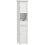 HOMCOM Slim Tall Bathroom Storage Cabinet with Motion Sensor LED Lights, Drawer & Adjustable Shelf – White