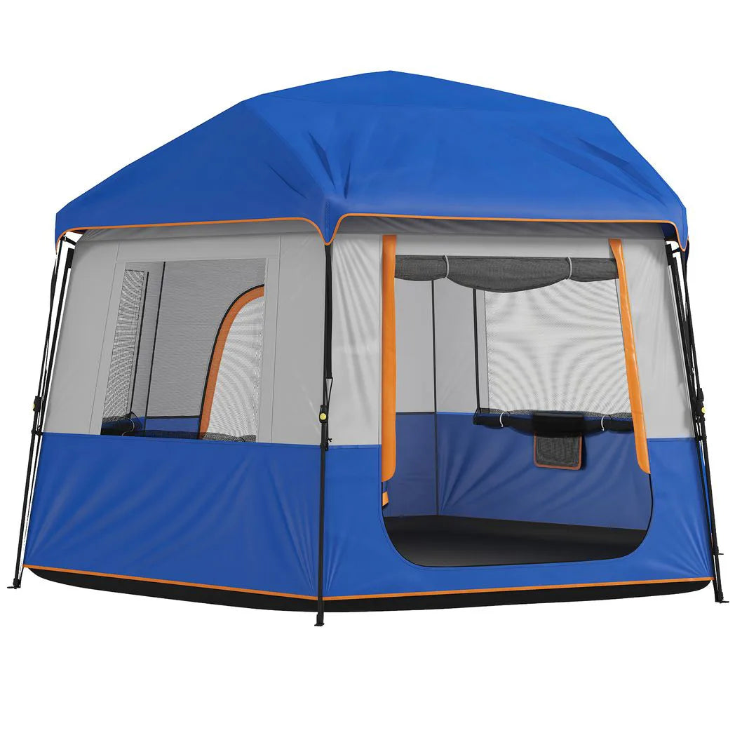 Outsunny 4 Person Cabin Tent with Easy Setup Frame, 3000mm Waterproof & Removable Roof – Family Camping Tent, Blue