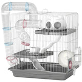 PawHut 3-Tier Hamster Cage with Exercise Wheel, Tunnels and Water Bottle – Habitat for Dwarf Hamsters, Grey