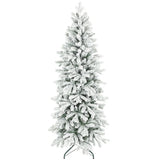 HOMCOM 6ft Flocked Artificial Christmas Tree with 756 Snow-Tipped Branches – Slim Tree, Metal Base
