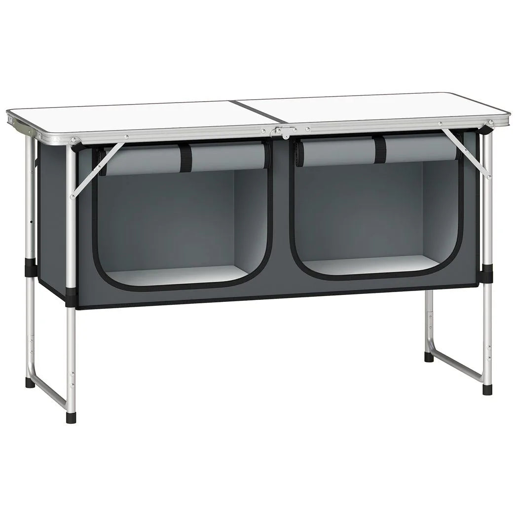 Outsunny Folding Aluminium Camping Kitchen with Storage Cupboard and 120cm Tabletop – Outdoor BBQ Unit