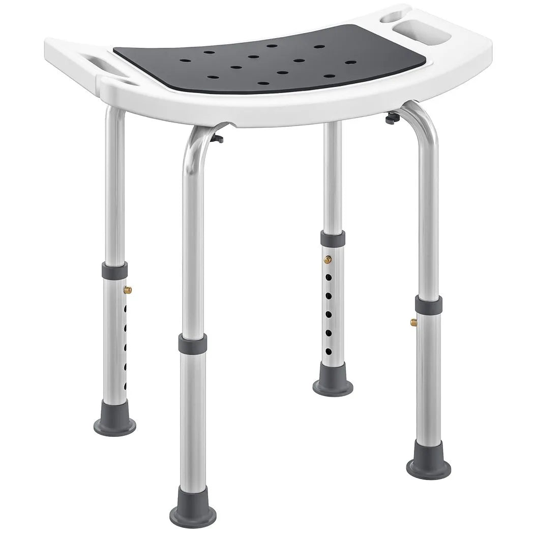 HOMCOM Height Adjustable Shower Chair with Aluminium Frame, Non-Slip Feet and Padded EVA Seat, Grey