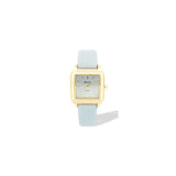 Ravel Ladies Summertime Square Gold-Tone Watch with Light Blue Faux Leather Strap, 28mm