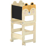 AIYAPLAY 3-in-1 Toddler Step Stool with Chalkboard – Fox-Shaped Standing Tower for Kitchen Counter, Natural