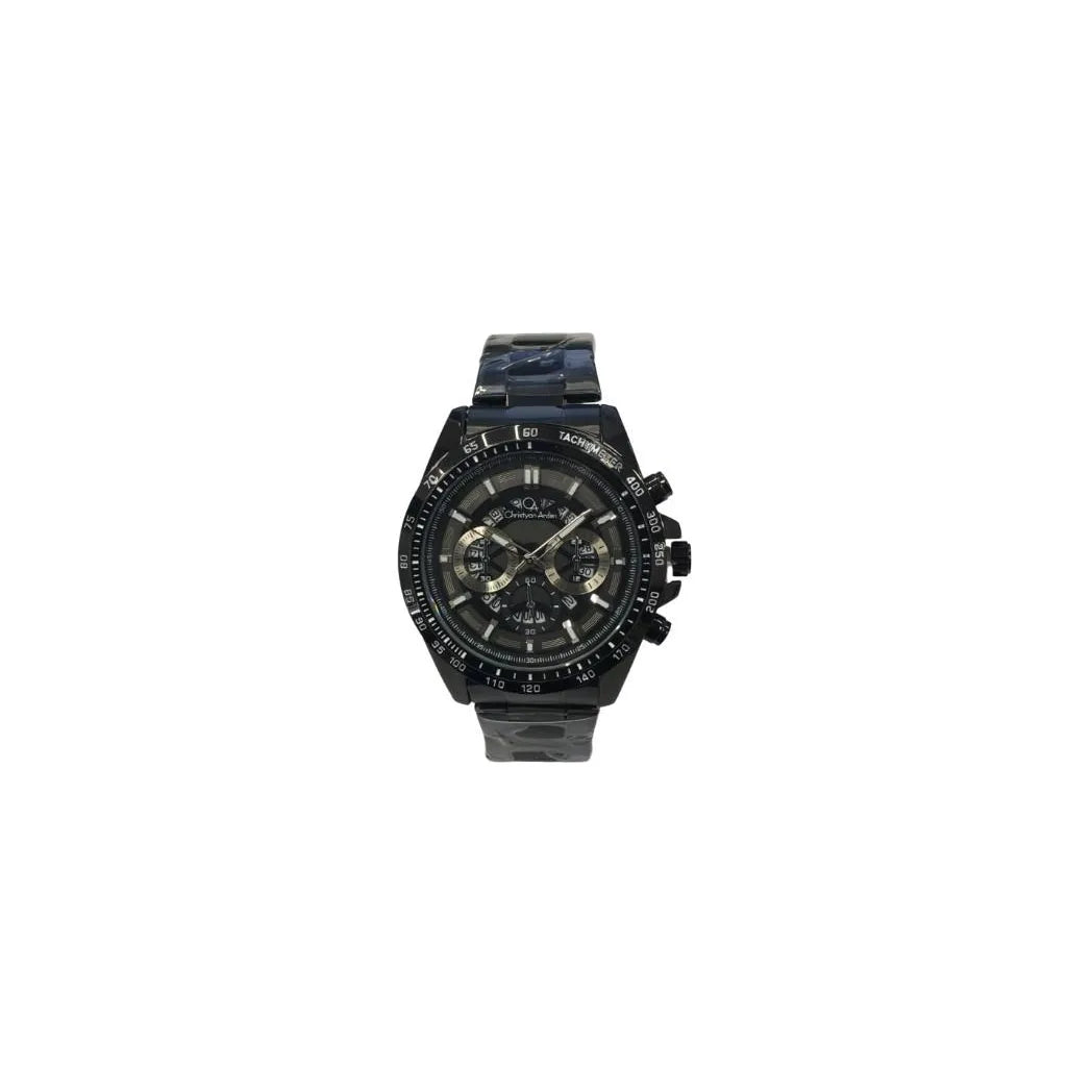 Christyan Arden Mens New FK Fashion Dated Multi Black Dial Analogue Gun Metal Bracelet Strap Watch