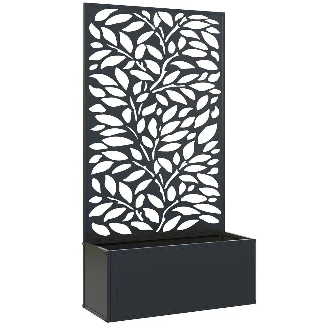 Outsunny Outdoor Metal Planter, with Back Trellis – Black