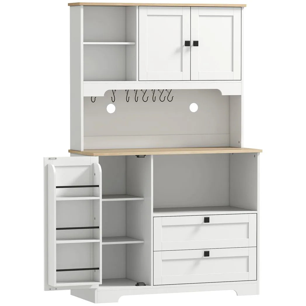 HOMCOM Freestanding Kitchen Cupboard with 2 Cabinets, 2 Drawers and Adjustable Shelves – Coffee Station, White