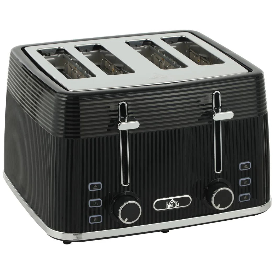 HOMCOM 4 Slice Toaster with 7 Browning Levels, Dual Controls, Defrost and Reheat, Crumb Tray, Black