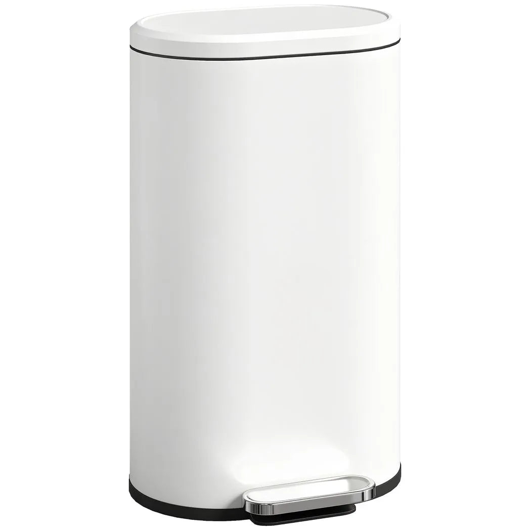 HOMCOM 30L Curved Pedal Kitchen Bin with Soft-Close Lid and Removable Bucket – Slim Waste Bin, Cream