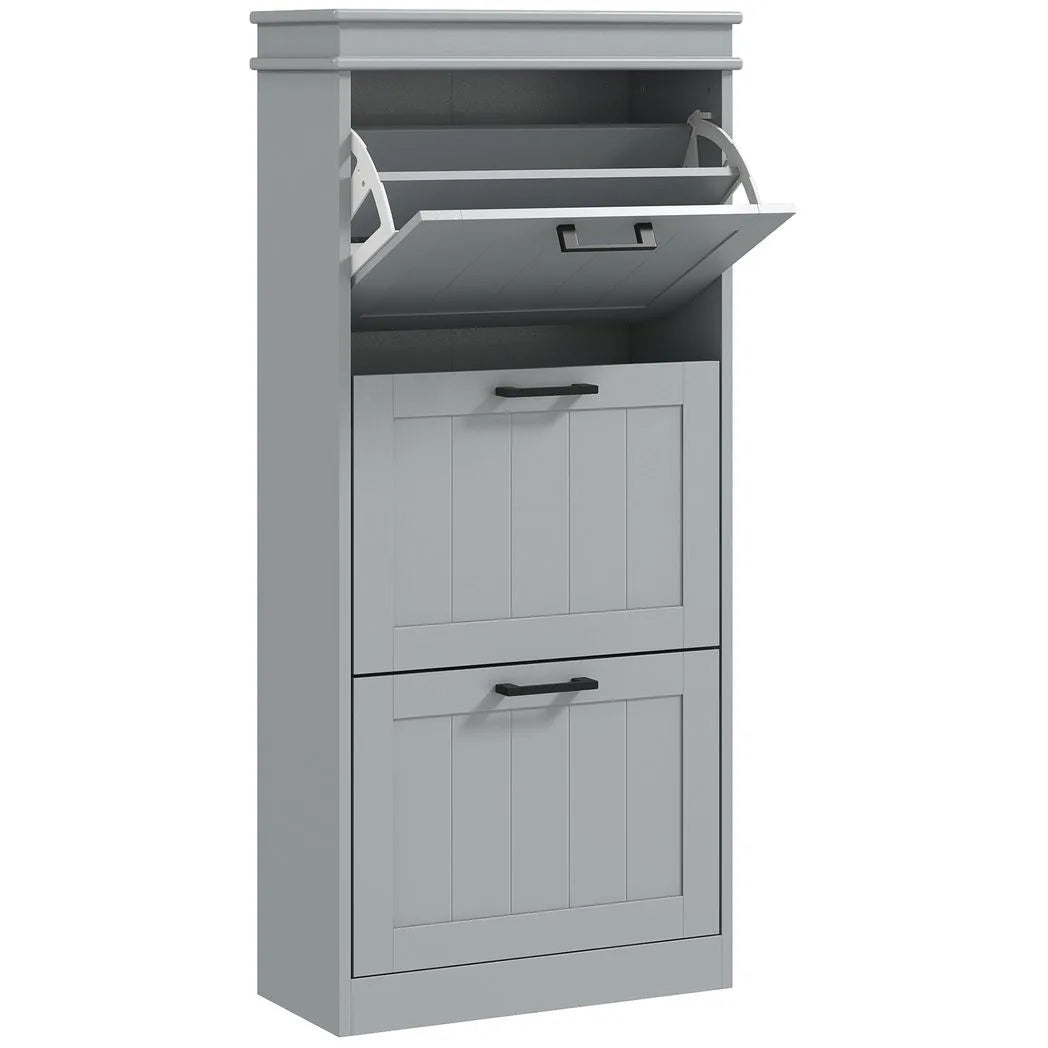 HOMCOM Slim Shoe Cabinet with 3 Flip Drawers, Holds 15 Pairs, 117.5 x 54 x 24 cm – Grey