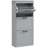 HOMCOM Slim Shoe Cabinet with 3 Flip Drawers, Holds 15 Pairs, 117.5 x 54 x 24 cm – Grey