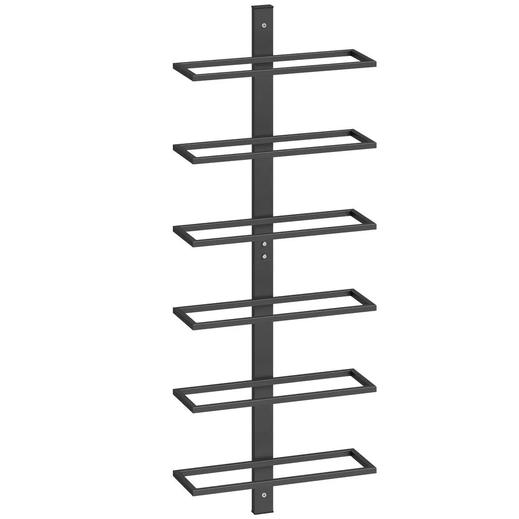 HOMCOM Wall Mounted 6-Tier Wine Rack – Metal Bottle Display Holder for Kitchen, Black