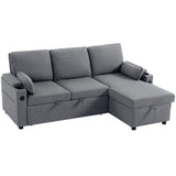HOMCOM Corner Sofa Bed with Reversible Storage Chaise, Pocket Springs and USB Charging – L Shaped, Grey