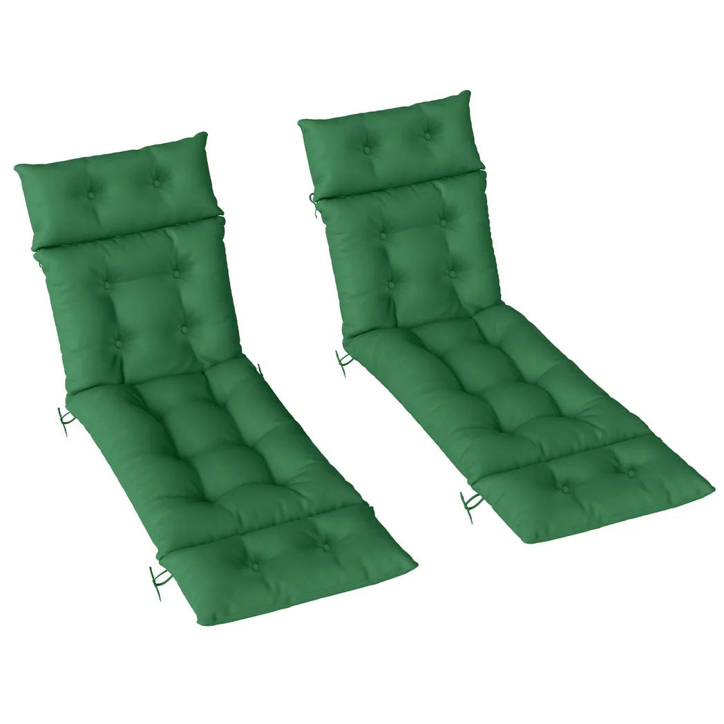 Outsunny Sun Lounger Cushions, Set of 2 – 190 x 56cm Padded Outdoor Recliner Pads with Ties, Green