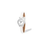 Ravel Ladies Petite Silver-Tone Watch with Clear Numerals and White Leatherette Strap