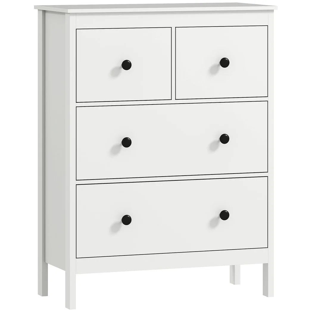 HOMCOM Modern 4-Drawer Chest of Drawers with Anti-Tip Straps – Clothes Storage Dresser for Bedroom, Hallway, White