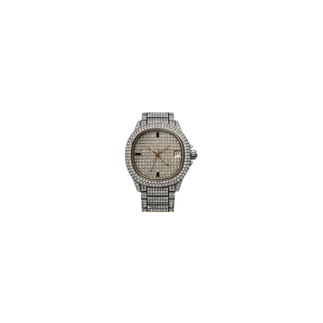 NY London Men's Crystal Bling Watch, Square Silver Dial, Date, Silver Metal Bracelet
