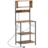 HOMCOM Kitchen Storage Rack with Power Outlets, USB Chargers and Hooks – Bakers Rack, Coffee Station, Rustic Brown