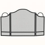 HOMCOM Floral 3-Panel Folding Fireplace Screen – Heat-Resistant Metal Spark Guard for Hearth Protection, Black