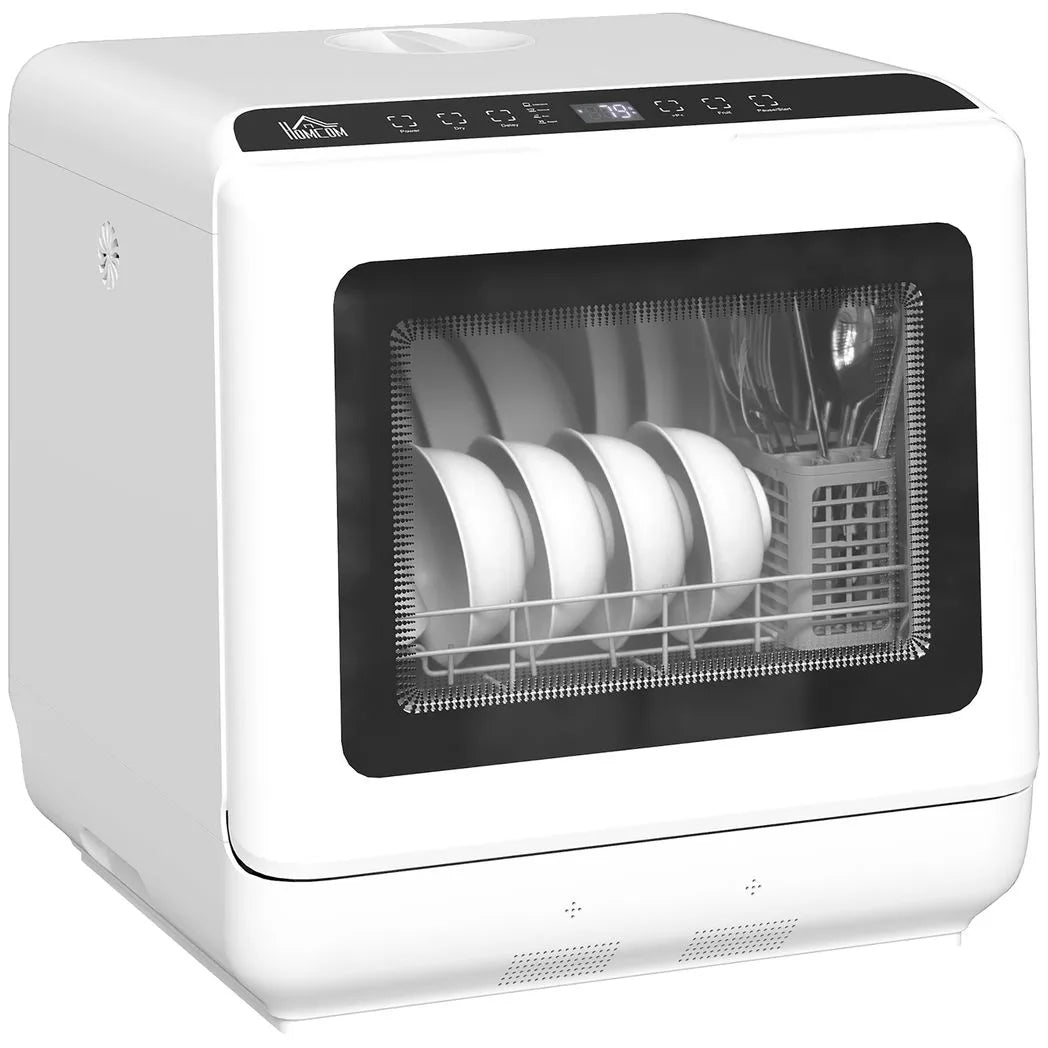 HOMCOM 6L Tabletop Dishwasher with 5 Wash Modes and 70°C Hot Wash – Portable Countertop Dishwasher, White