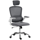 HOMCOM Mesh Back Office Chair with Lumbar Support, Removable Headrest and Flip-Up Armrests – Charcoal Grey