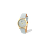 Ravel Ladies Round Gold-Tone Textured Bezel Watch with Grey Faux Leather Strap, 27mm