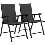 Outsunny Set of 2 Folding Garden Chairs with High Back, Armrests & Texteline Seat – Black