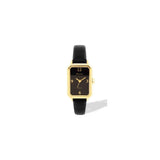 Ravel Ladies Rectangular Watch, Polished Gold-Tone Case, Black Faux Leather Strap, 16mm