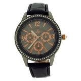 Lipsy London Ladies Bling Bezel Chrono Effect Dial Black Leather Strap Watch LP284 - CLEARANCE NEEDS RE-BATTERY