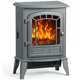 HOMCOM Electric Fireplace Stove, 1000W/2000W Freestanding Fire with LED Flame and Thermostat – Grey