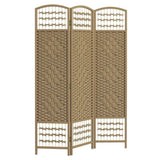HOMCOM 3 Panel Folding Room Divider, Hand-Woven Paper Rope & Bamboo – Privacy Screen, Natural Wood