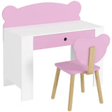 AIYAPLAY Kids Desk and Chair Set with Drawer and Bear Theme – Children's Study Table for Bedroom or Daycare, Pink