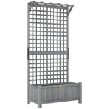 Outsunny Raised Garden Bed with Trellis and Hanging Roof, Fir Wood Planter with Drainage Holes for Vegetables & Flowers, Dark Grey