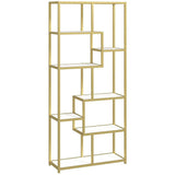 HOMCOM Seven-Tier Geometric Bookcase with Metal Frame – Asymmetrical Display Shelf, White/Gold Tone