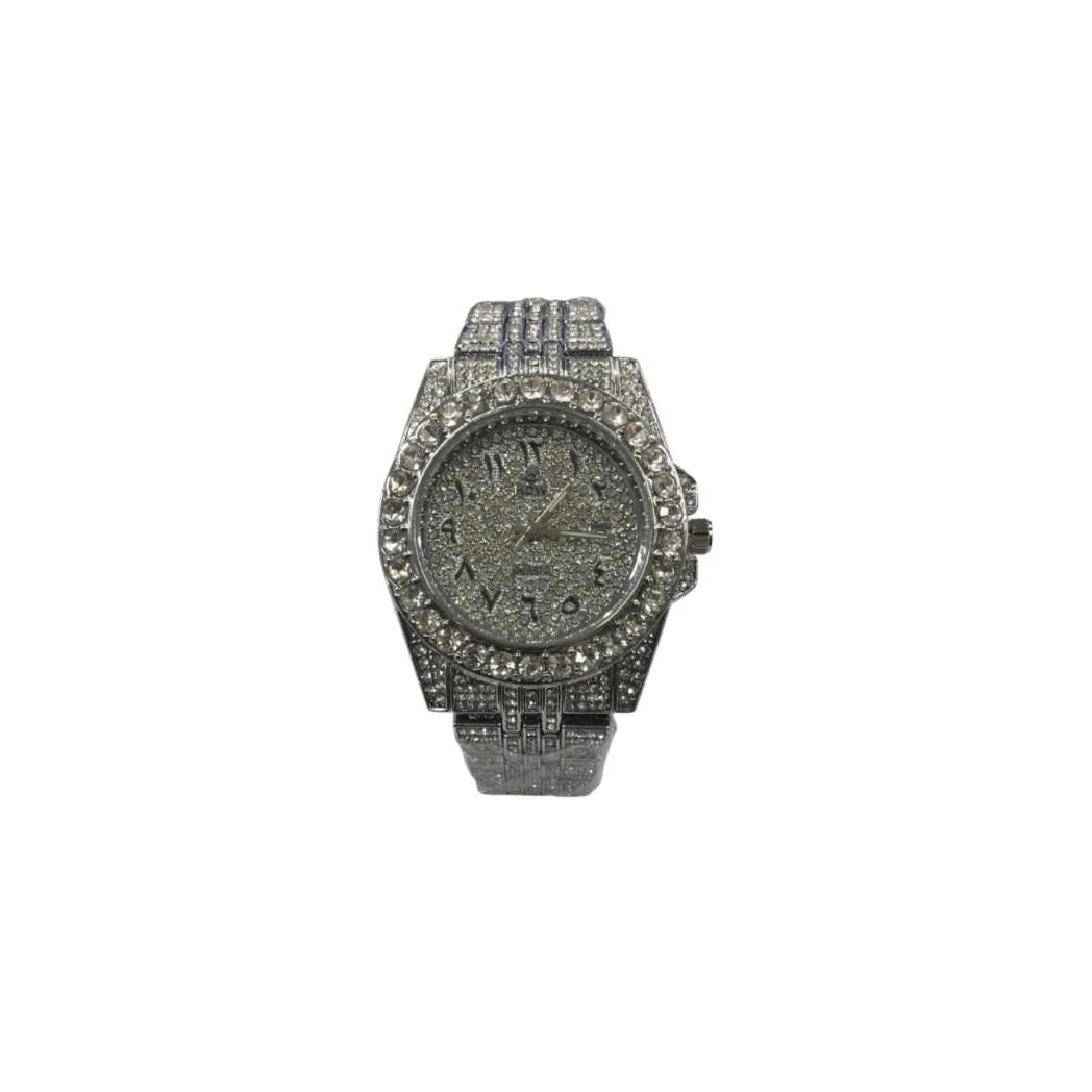 NY London Men's Bling Watch – Round Silver Arabic Dial, Silver Bracelet, Date Display