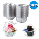 50 Clear Plastic Cupcake Boxes with Dome Lids – Single Cake Holders for Muffins, Parties & Catering