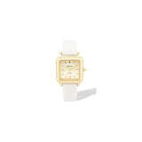 Ravel Ladies Summertime Square Gold-Tone Watch with White Faux Leather Strap, 28mm