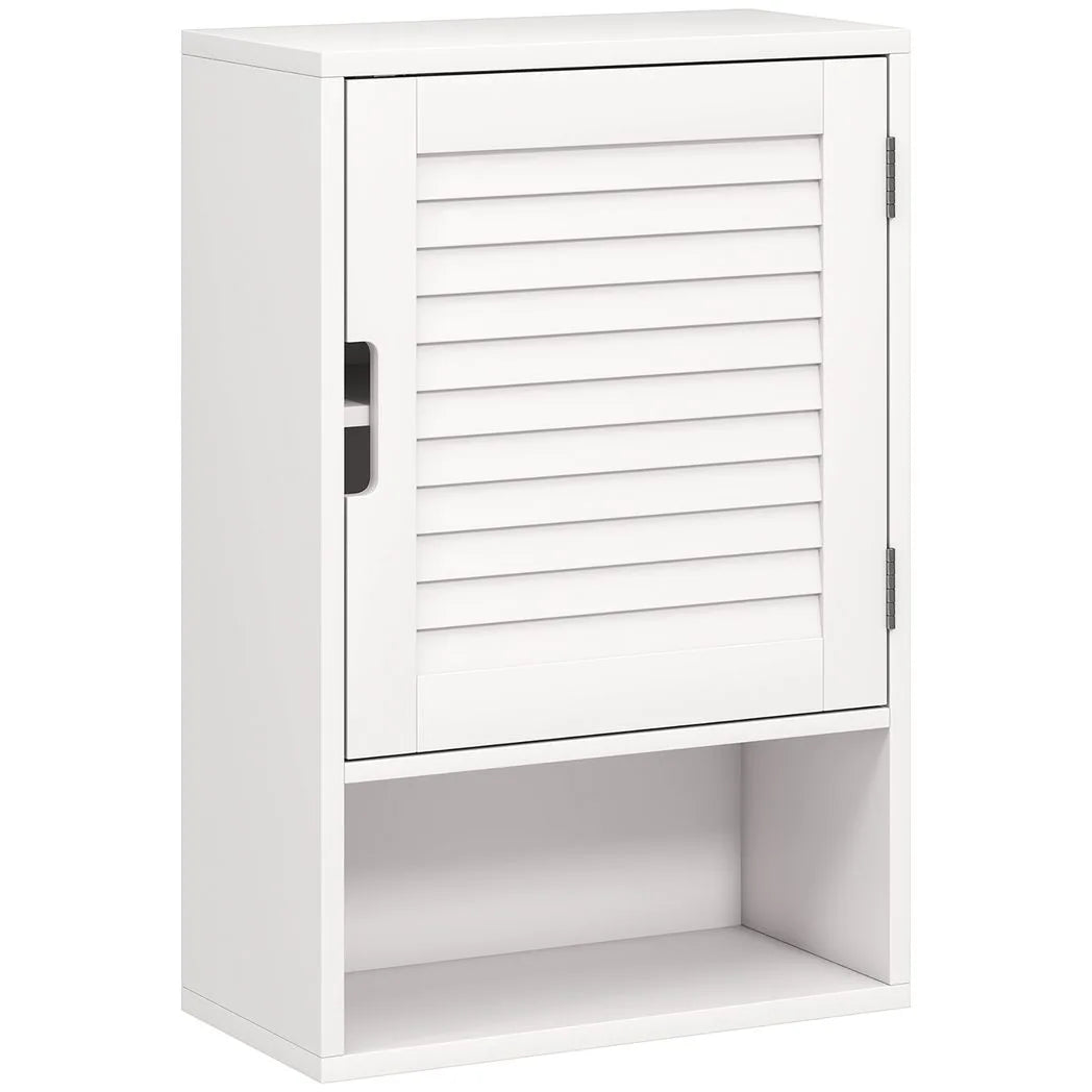 HOMCOM Wall Mounted Bathroom Cabinet with Adjustable Shelves – 40 cm Louvred Door Storage, White