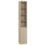 HOMCOM 6-Tier Bookcase with Adjustable Shelf, Cabinet and Anti-Tip Hardware – Slim Storage, Oak Effect